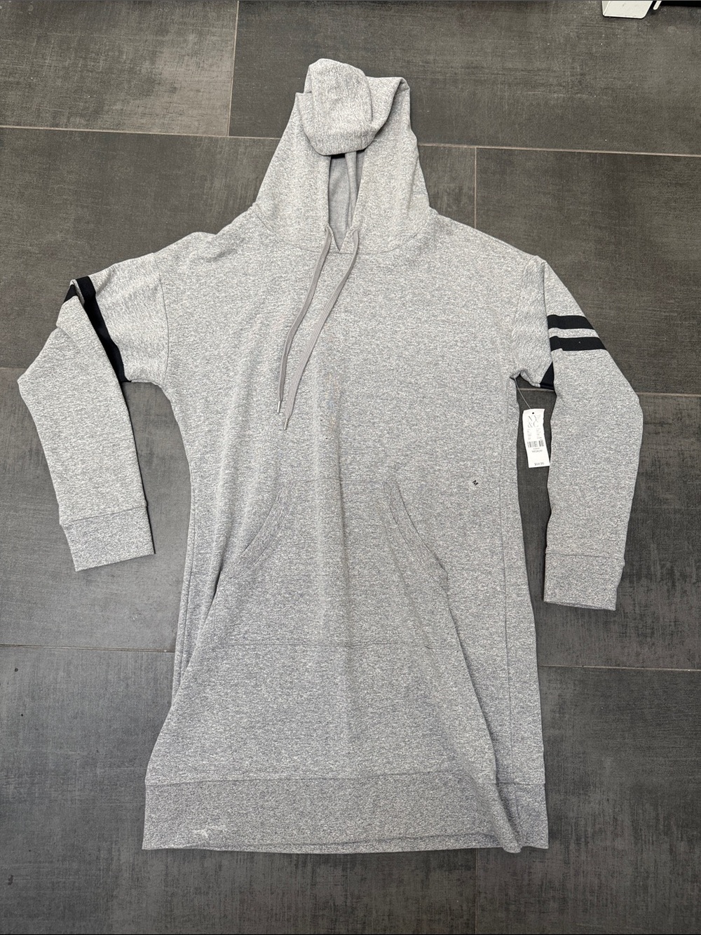 New York & Company Gray Crewneck Hoodie Sweater with Black Sleeve Stripes